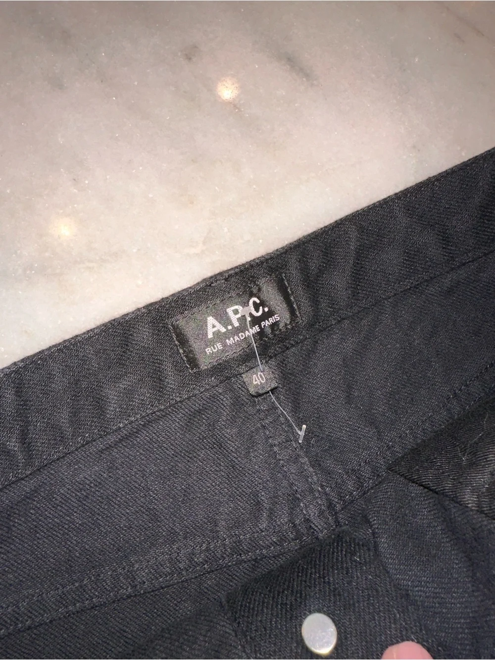 A.P.C. Theresa Size UK 40/US 8 Black Denim Skirt with Antique Brass Buttons